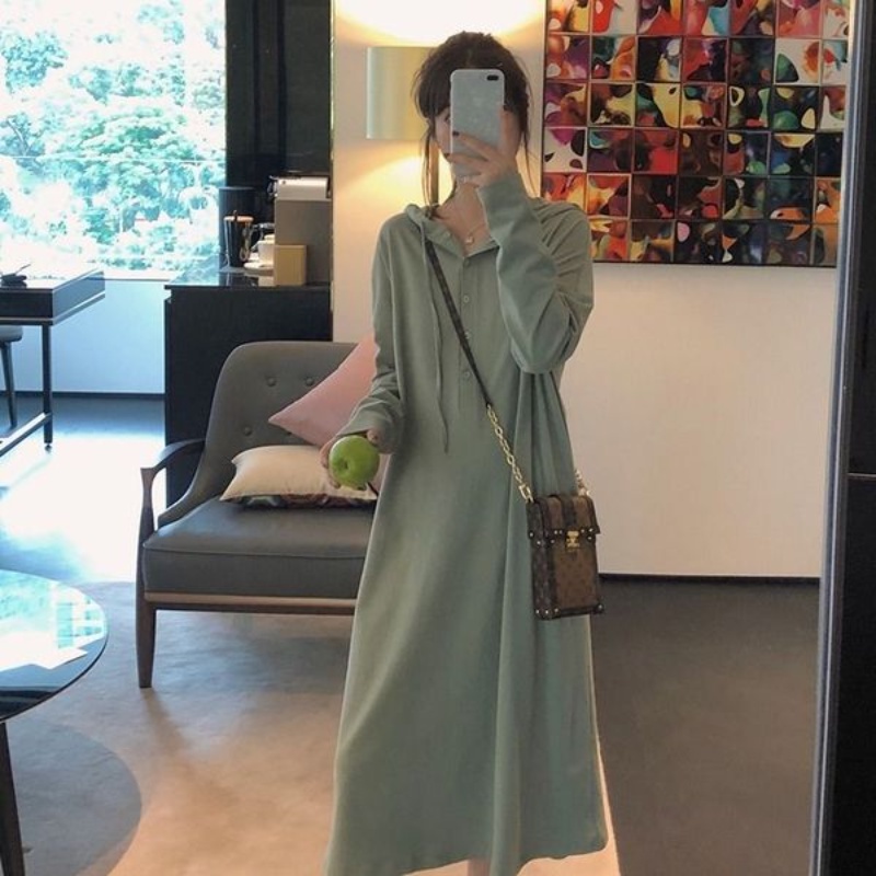 Đầm cotton dáng rộng phong cách thể thao mùa thu thời trang Hàn Quốc cho nữ
