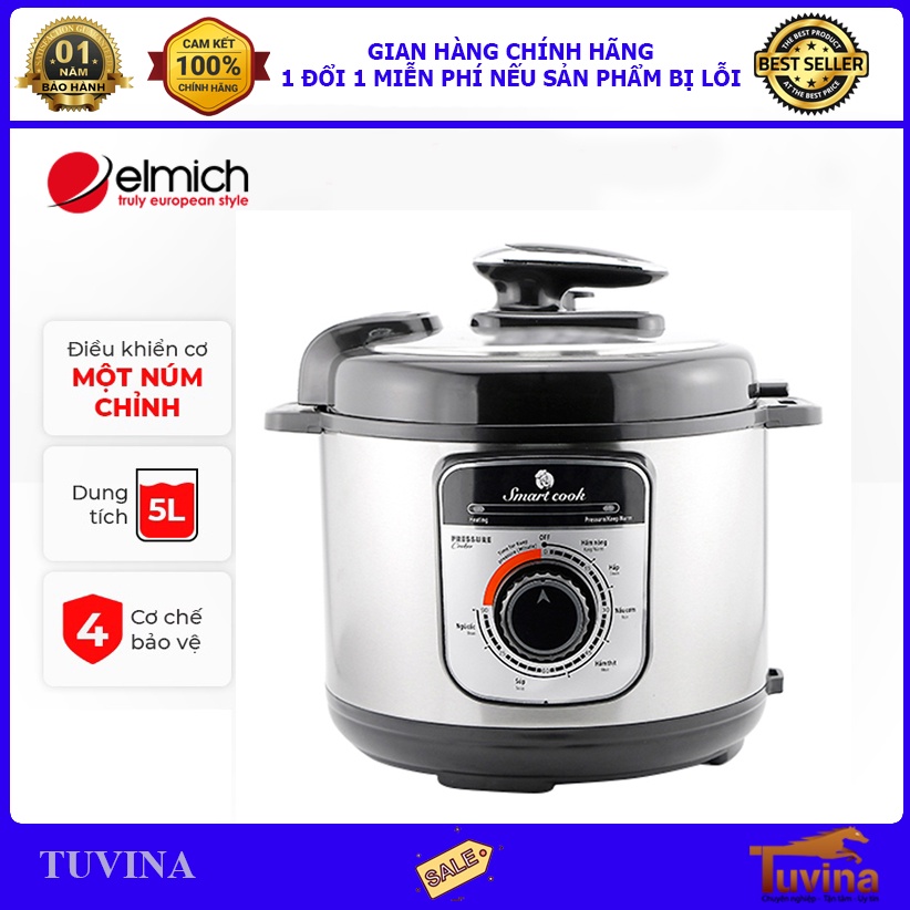 Nồi Áp Suất Smartcook (Elmich) PCS-1799 5L 5 Lít - Hàng Chính Hãng (Bảo Hành 24 Tháng)