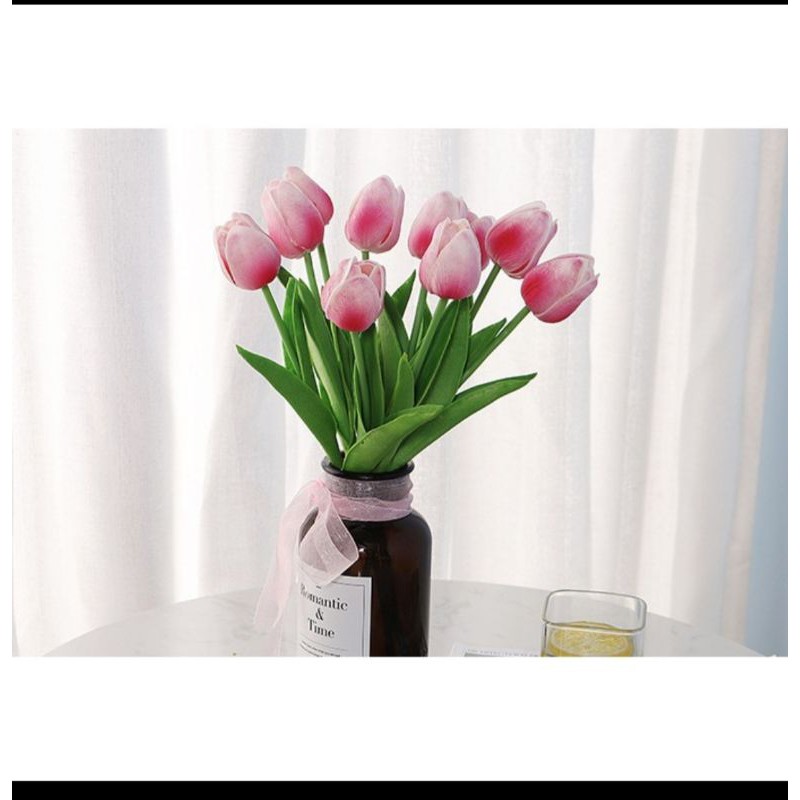 Hoa giả- Hoa tulip giả làm từ cao su lá thẳng decor trang trí cực xinh
