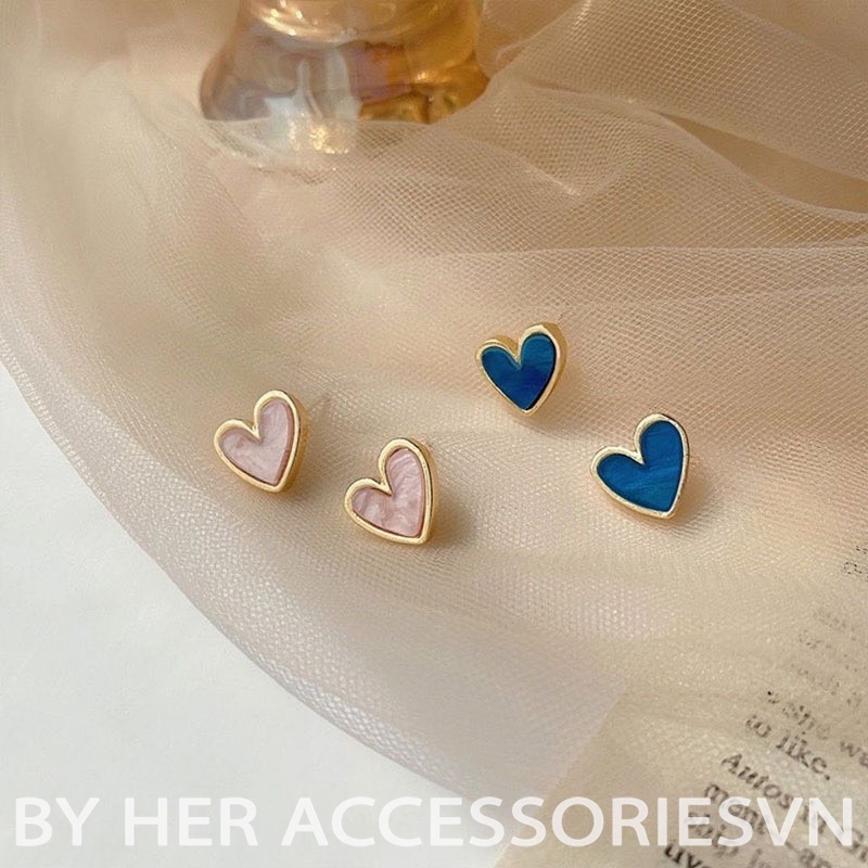 Bông tai trái tim chuôi bạc 925 khảm đá sà cừ xinh xắn Her Accessories H85