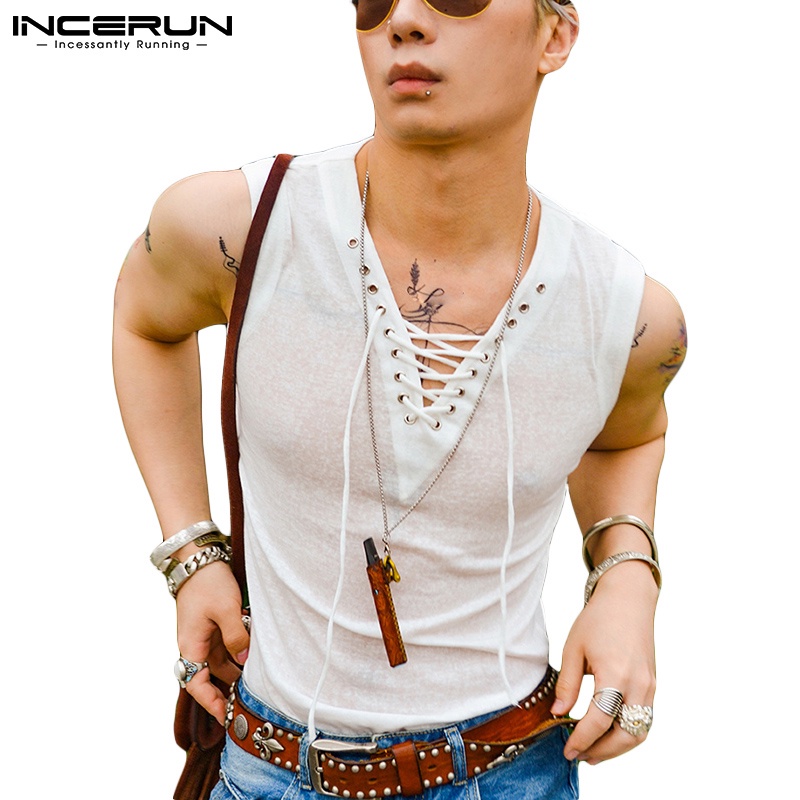 Áo thun ba lỗ INCERUN cổ chữ v thời trang sành điệu cho nam