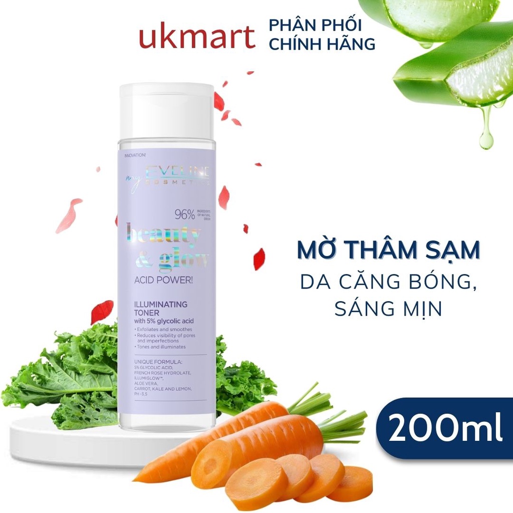 Toner Eveline 5% Glycolic Acid Glycol Therapy Cho Da Căng Bóng Mịn Màng Mờ Thâm Mụn Trẻ Hóa Da