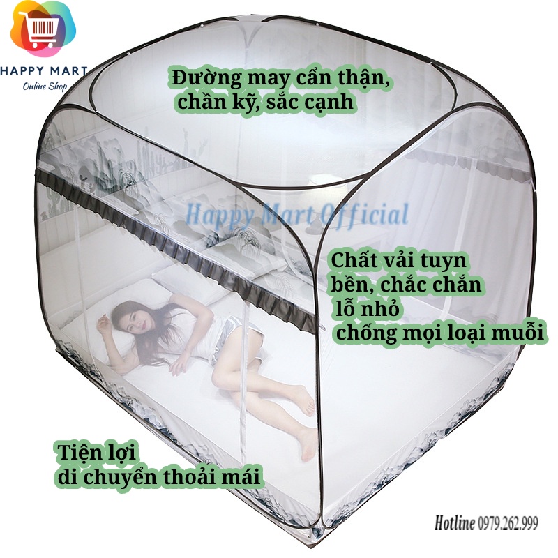 Màn chụp tự bung, mùng chụp tự bung vuông đỉnh cao cấp chính hãng gấp gọn chống muỗi tiện dụng cho người lớn và trẻ em