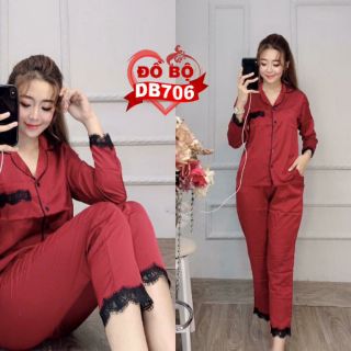 Đồ Bộ Phi Lụa Phối Ren Cao Cấp tay dài quần dài ĐBPL -706 from màu chuẩn cho bạn nữ từ 58kg đổ lại mặc bao vừa.