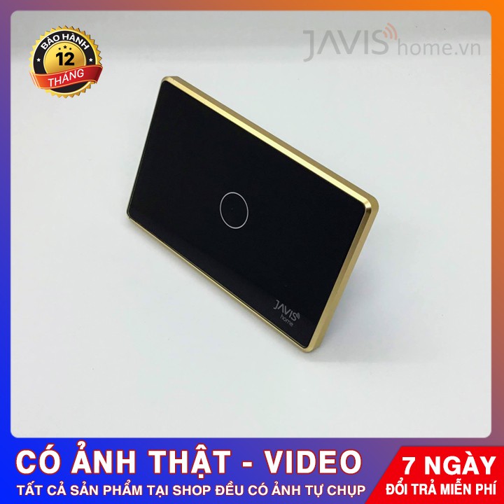 Công tắc thông minh JAVIS 1 Gang có viền vàng. Công tắc cảm ứng WIFI điều khiển bằng tiếng Việt qua loa Google,Loa JAVIS