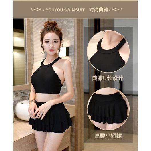 Bikini Đồ Bơi nữ 2 mảnh Đi Biển Yếm Chân Váy Hai Tầng Freesize dưới 55kg có tặng kèm mút lót ngực QP007