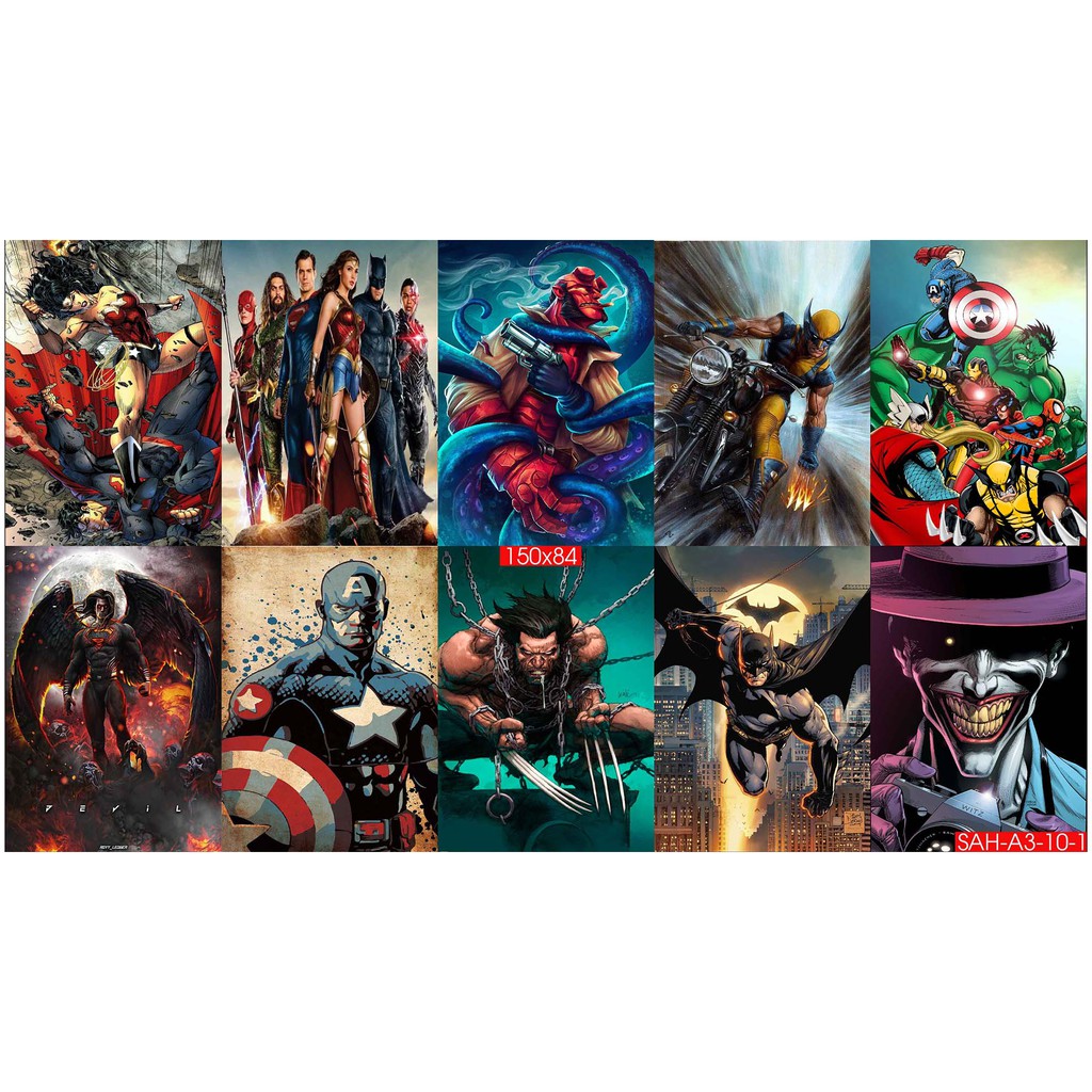 Combo Set 10 tờ Decal dán tường Hoạt Hình Siêu Anh Hùng