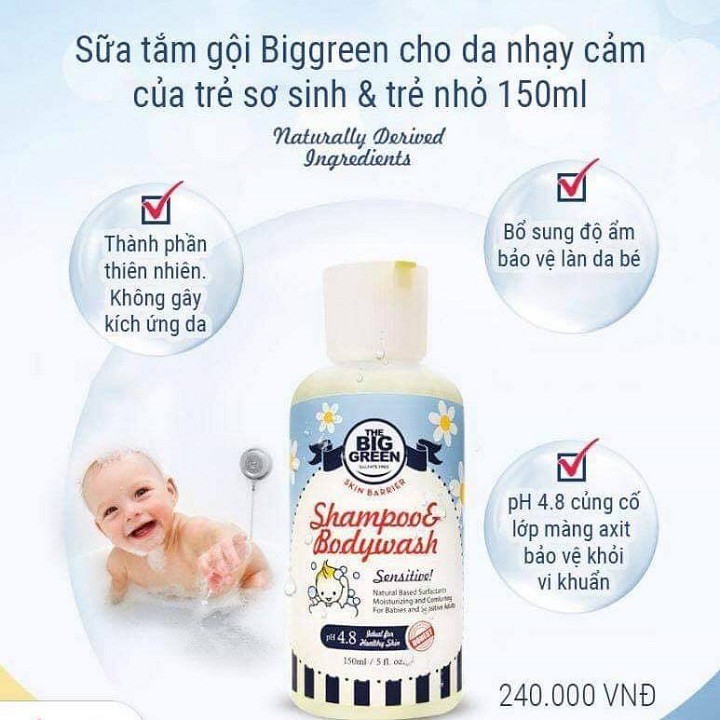 Sữa tắm gội Biggreen Organic cho trẻ sơ sinh và trẻ nhỏ 150ml Hàn Quốc