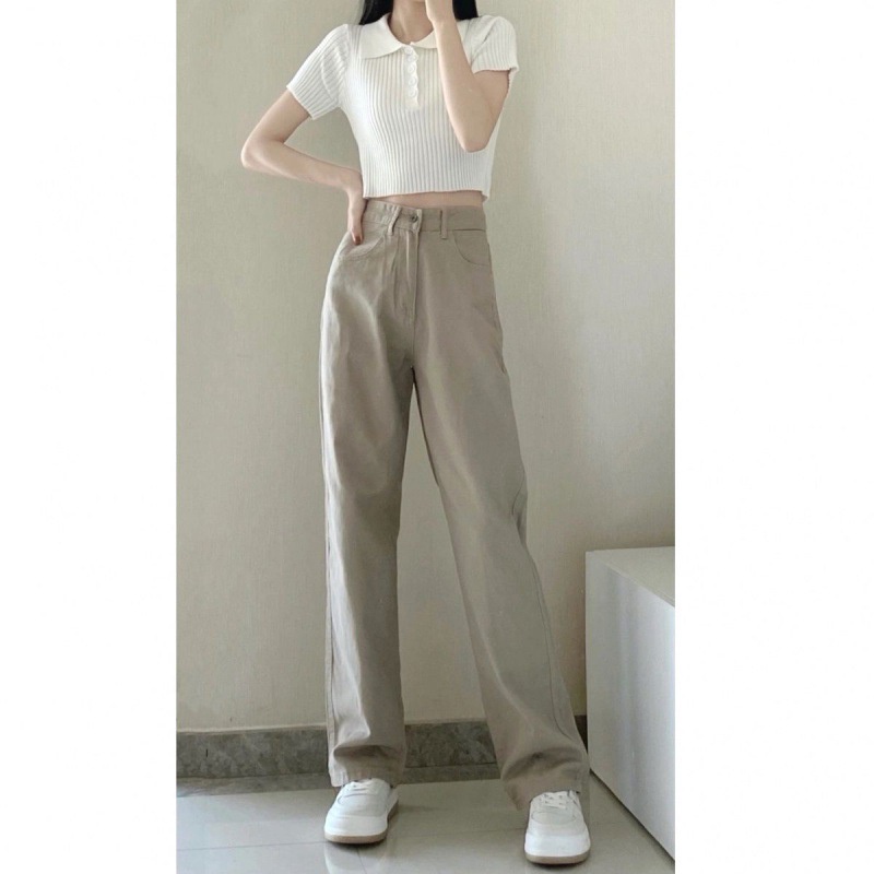 ✿❏✟Quần jean kaki nữ ống rộng màu nâu đen lưng cao suông chất đẹp loại 1 phong cách ulazzang hàn quốc