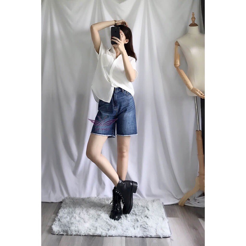 Quần jean nữ lửng đùi cạp cao/tua lai/nhạt, đậm