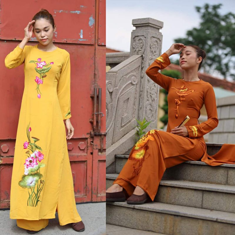 Áo dài thiết kế.vải lụa tằm ý