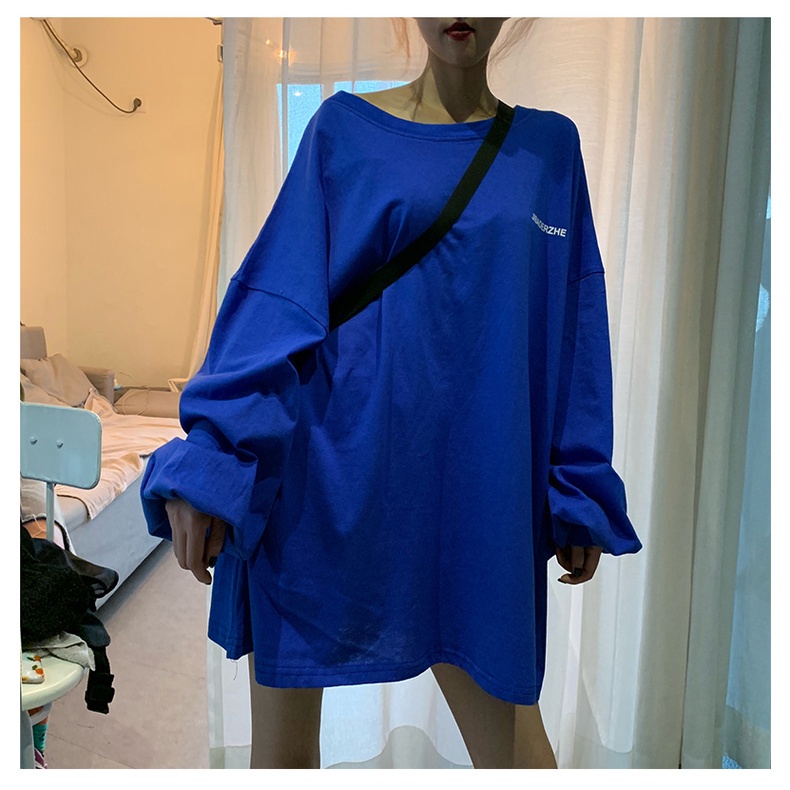 Áo thun SUXI tay dài dáng rộng dài màu trơn phong cách Hàn Quốc thời trang dành cho nữ với nhiều màu tùy chọn