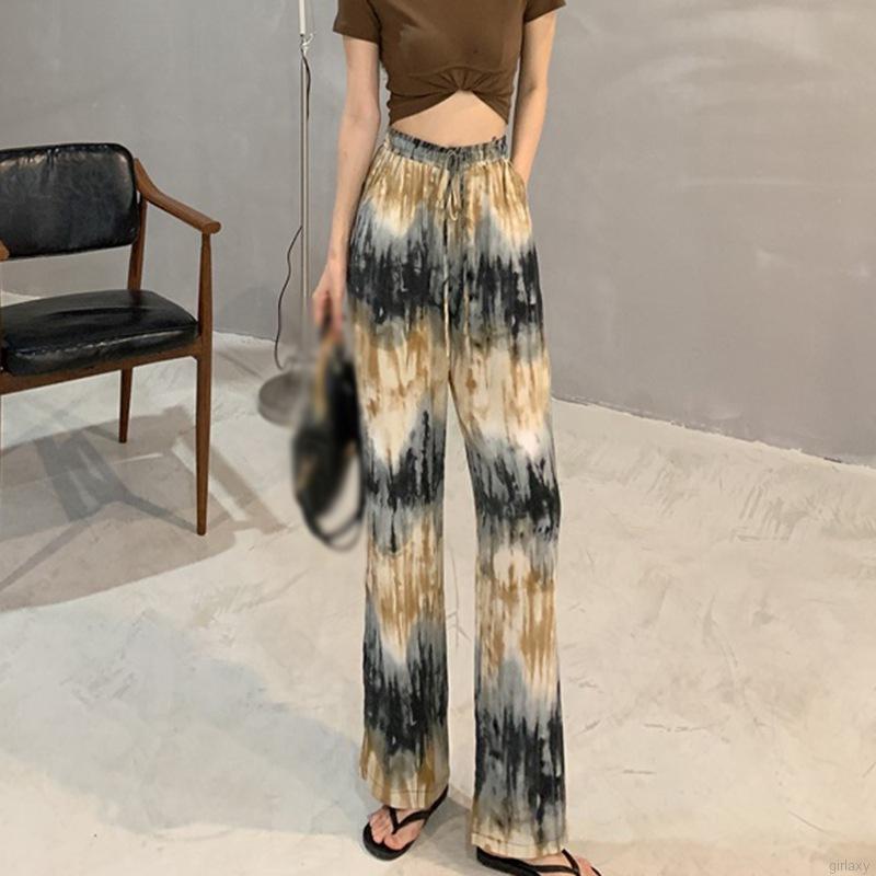 Quần dài ống rộng in họa tiết thời trang Hàn Quốc cho nữ