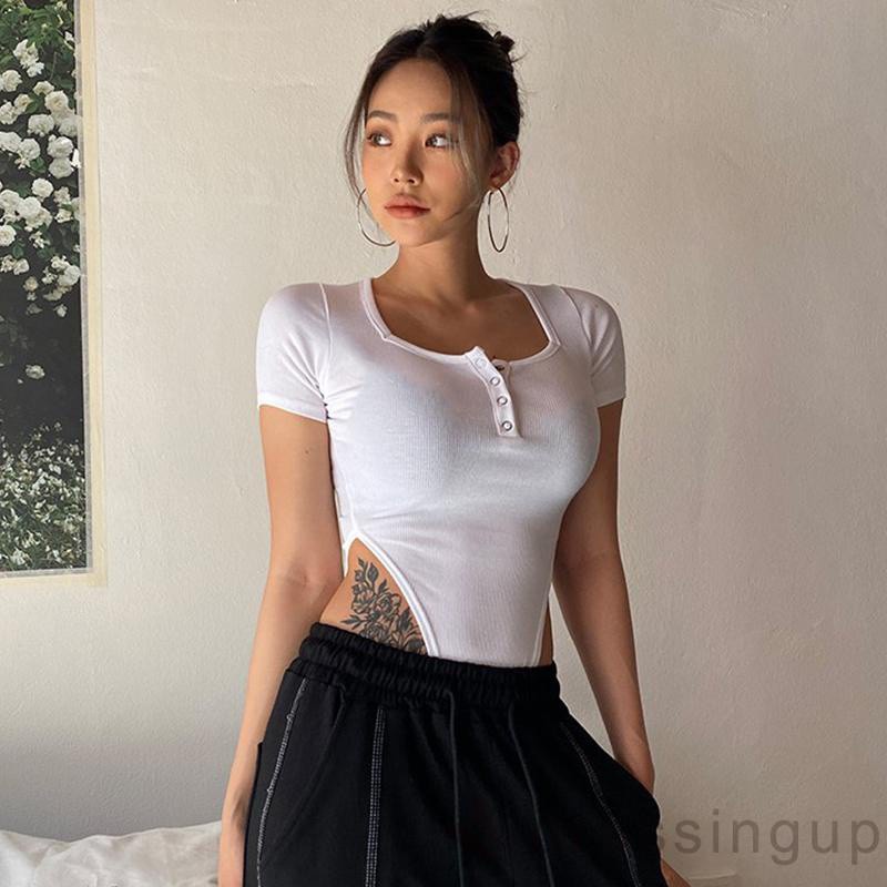 Đầm Dệt Kim Tay Ngắn Cổ Vuông Màu Trắng / Đen Thời Trang Mùa Hè Cho Nữ