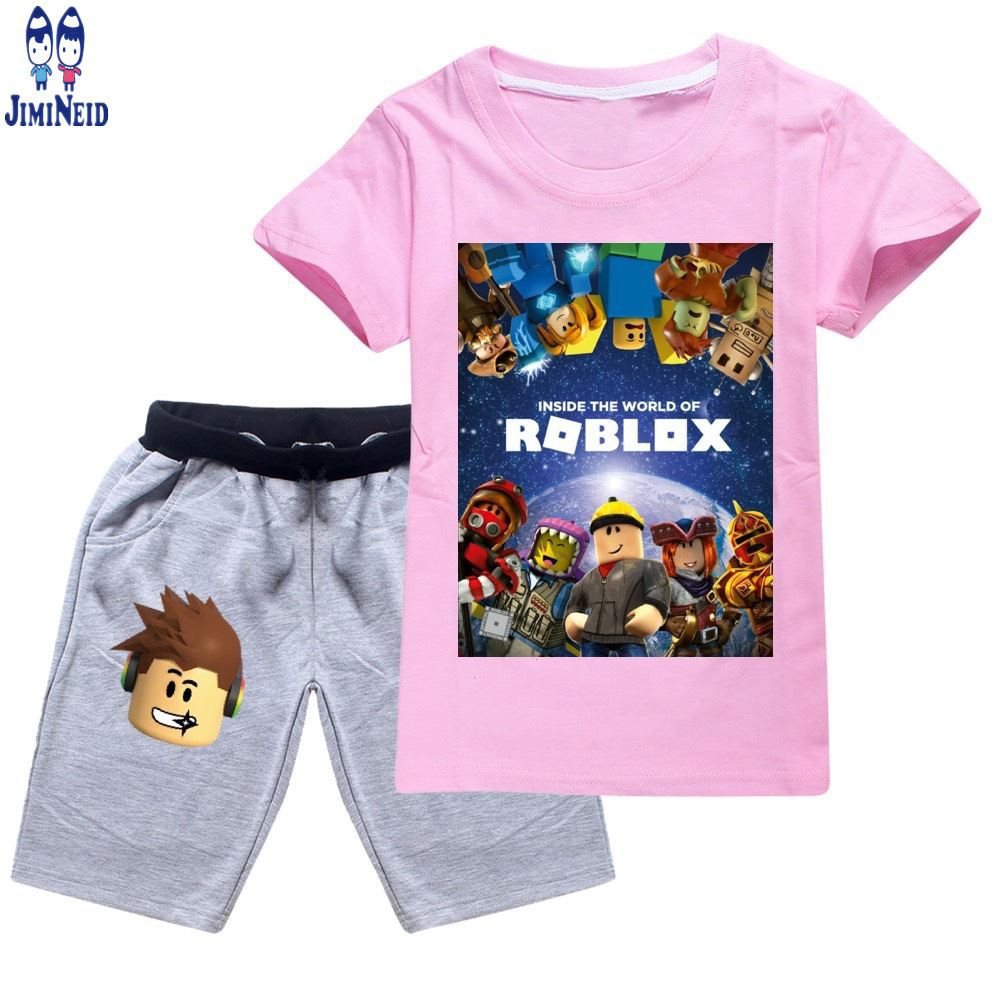 【JD】In stock ROBLOX Cartoon 2pcs/set Cute Baby Boy Suit Short Sleeve T shirt+Shorts Kids Tops Boys Girls