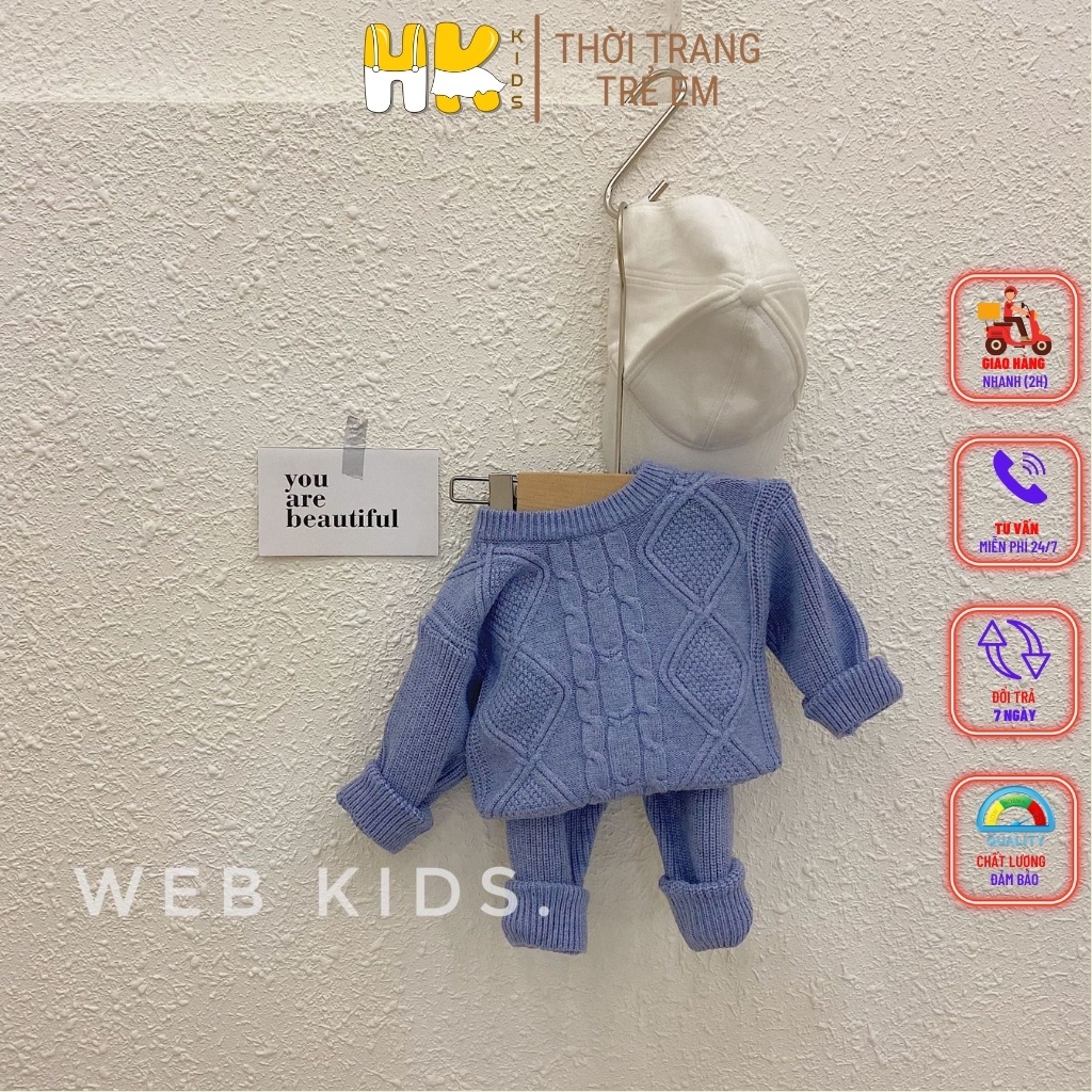 Bộ len cho bé từ 0-3 tuổi, chất len cao cấp mềm mịn, họa tiết gân nổi bật - HK KIDS (mã 0190)