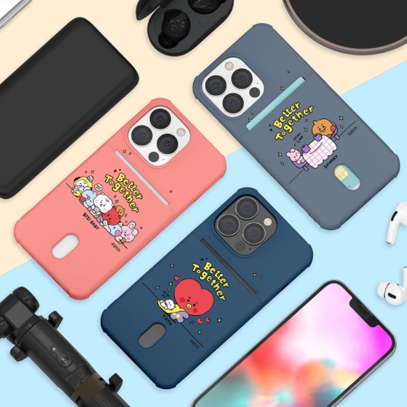 Ốp điện thoại có ngăn đựng thẻ họa tiết BT21 cho IPhone 13 13PRO MAX 13MINI IPhone12 IPhone11 IPhone X/XS
