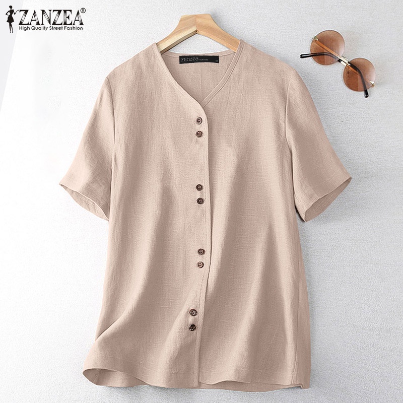 Zanzea Áo Thun Ngắn Tay Cổ Chữ V Form Rộng Thời Trang Dành Cho Nữ