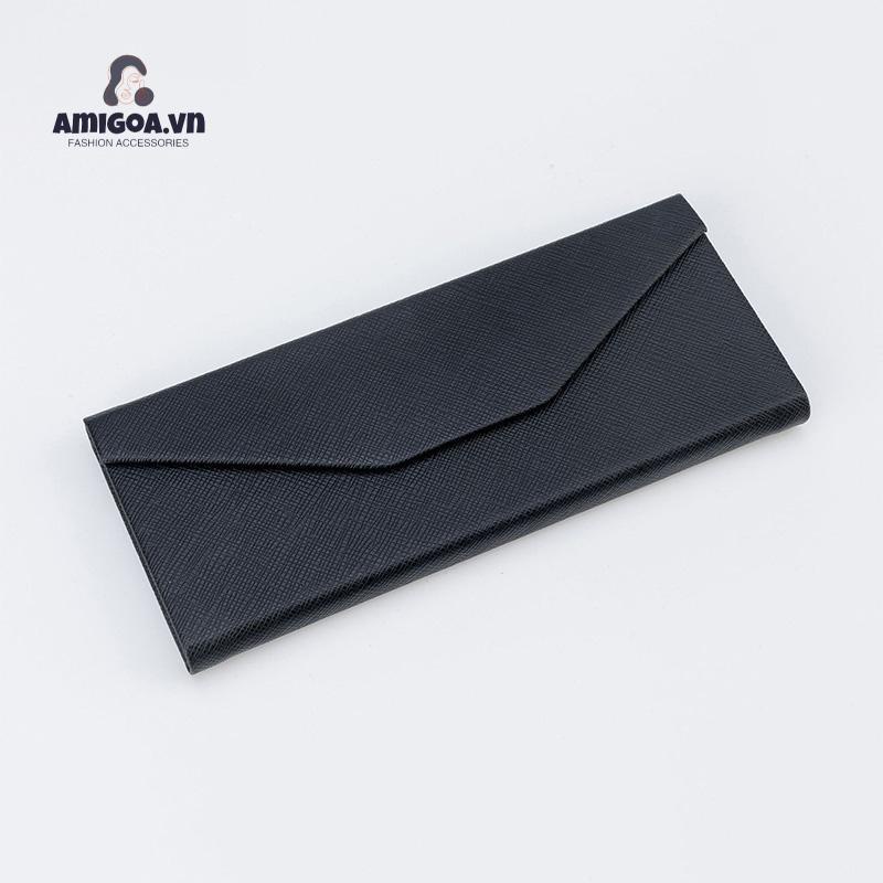 Hộp Đựng Mắt Kính Bằng Da Hình Tam Giác Ba Chiều Màu Đen