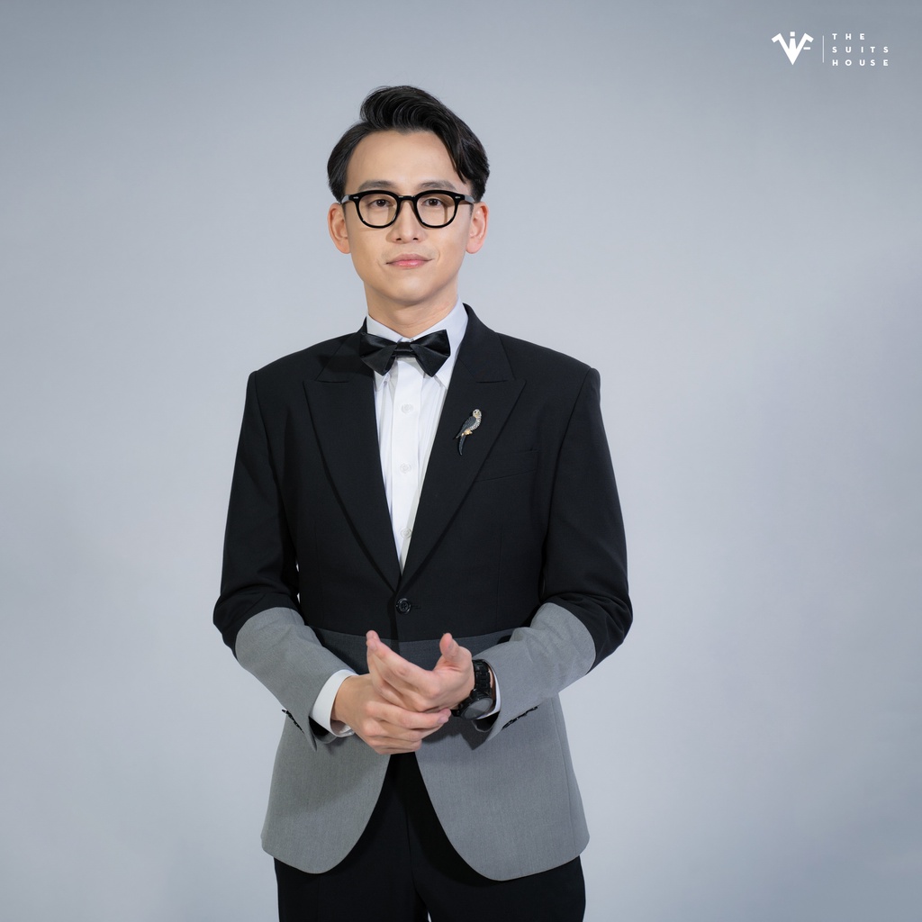 Bộ vest nam đen phối màu 2 khuy 2 túi chất Cashmere pha Poly The Suits House