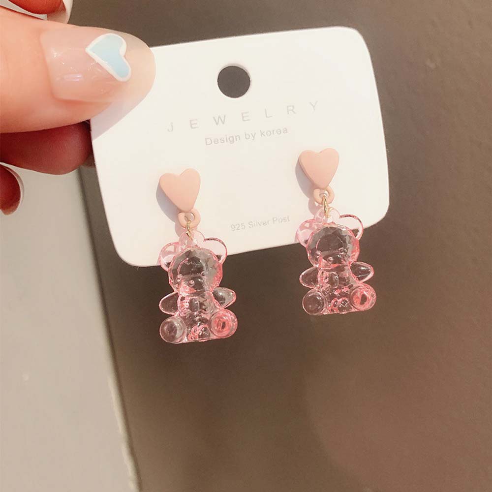 Bông tai nhựa resin acrylic hình gấu màu kẹo ngọt ngào thời trang cho nữ