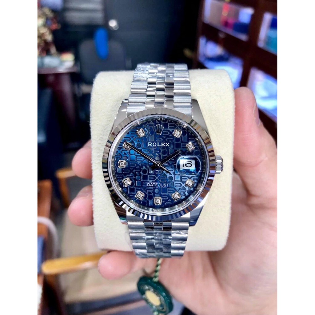 Đồng hồ Nam Rolex 3kim 1 lịch mặt xanh vi tính máy nhật chạy cơ Automatic size 38mm -41mm vỏ trắng
