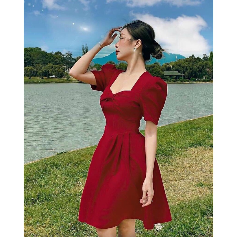 đầm tuyết mưa xòe chữ A kiểu nơ ngực hot