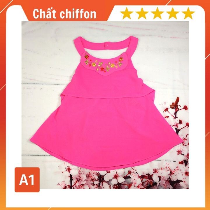 Áo bé gái kiểu yếm thêu hoa 8-21kg. Chất liệu chiffon cao cấp, vải mềm mịn, nữ tính - Tomchuakids.