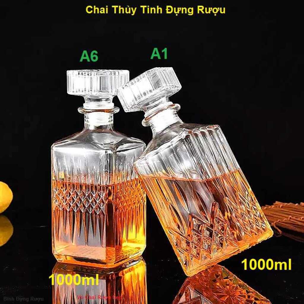 Chai Thủy Tinh Đựng Rượu 1 Lít (combo 2 cái) - Vỏ Chai Rượu Đẹp - Bình Đựng Ruou (A1, A6)