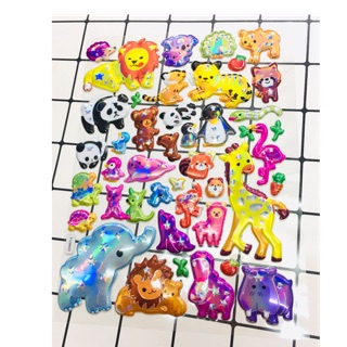 Sét Sticker 3D gấu hổ voi hươu dán nổi bóng trống nước trống xước, hình dán các con vật