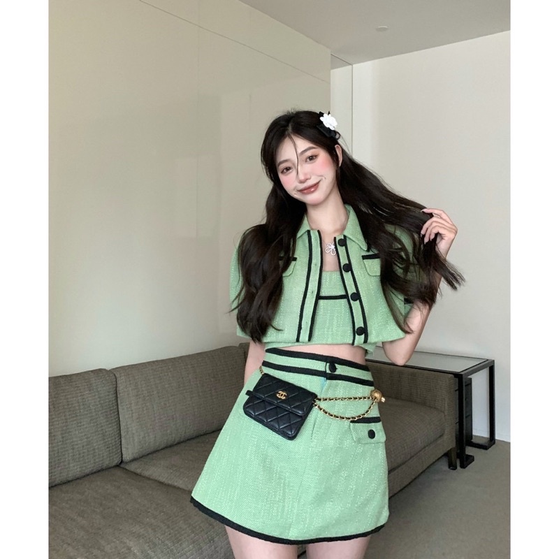 SET BỘ ÁO YẾM / ÁO KHOÁC / CHÂN VÁY PHONG CÁCH HÀN QUỐC