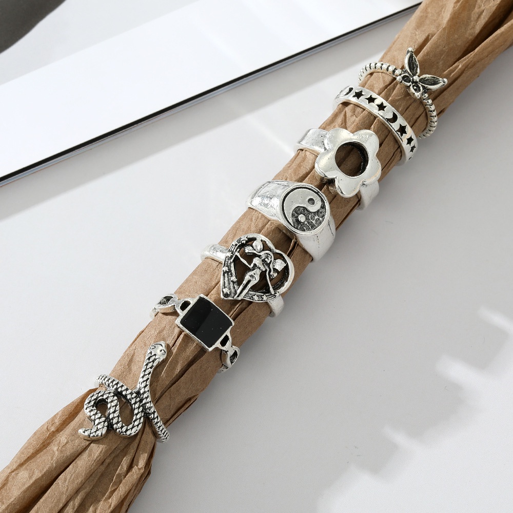 Bộ 7 Nhẫn Hình Vuông Họa Tiết Hoa/Bướm/Bướm/Mặt Trăng/Rắn