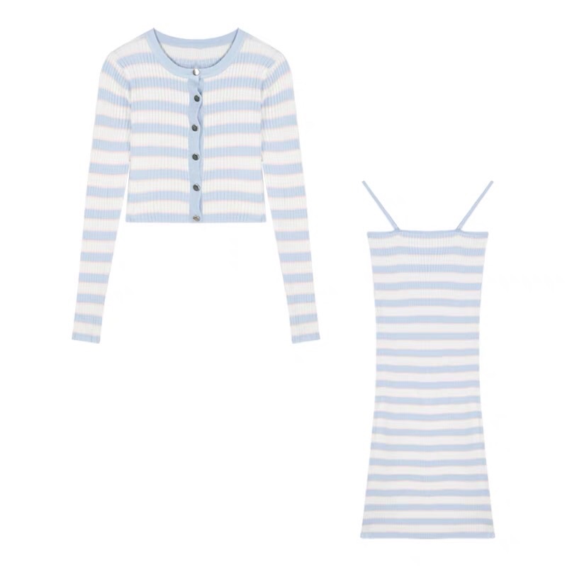 SET VÁY 2 DÂY LEN BODY + ÁO CARDIGAN LEN