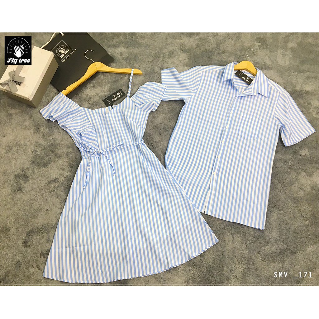 SET SƠ MI VÁY ĐÔI FIGTREE SỌC ĐỨNG XANH TRẮNG NHÃ NHẶN (MS:171)