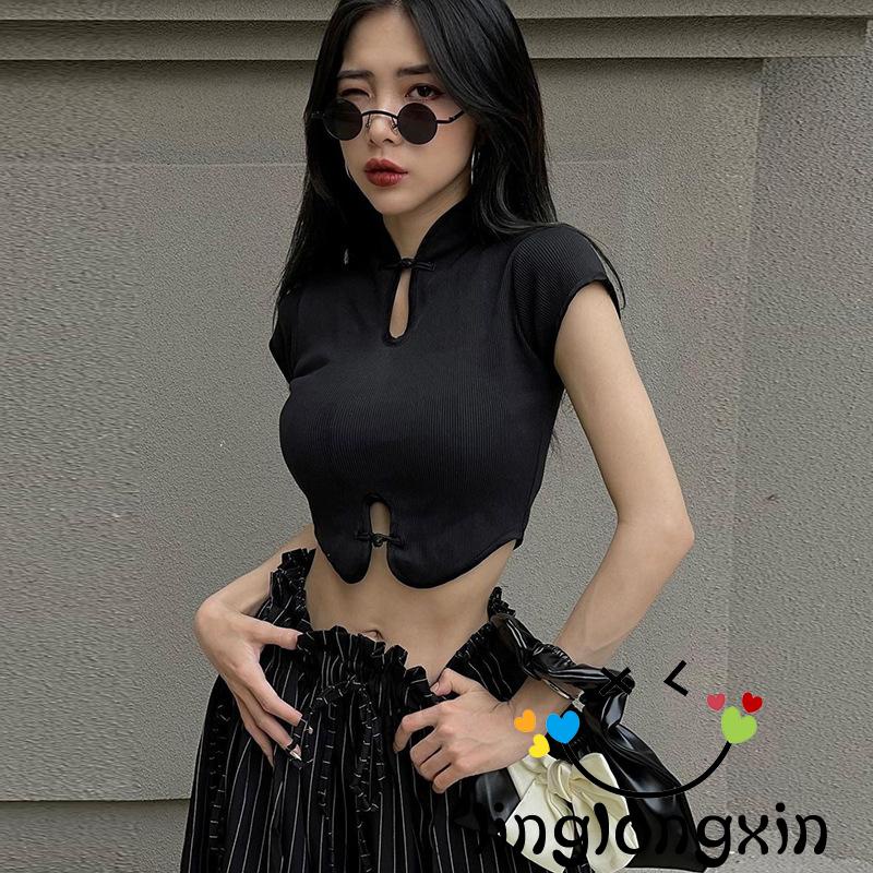 ✦OL❥Women´s Crop Tops, Round Neck Short Sleeve Hollow Out Pullover Slim Fitted Shirt for Young Ladies