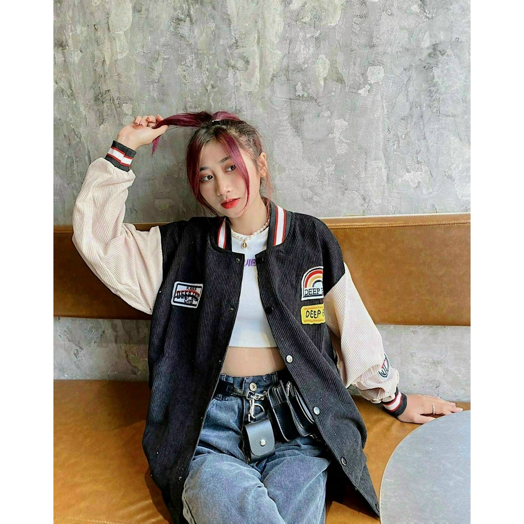 Áo Khoác Bomber Chất Nhung Tăm thêu Logo Siêu đẹp-áo khoác ulzzang unisex fammilyshop