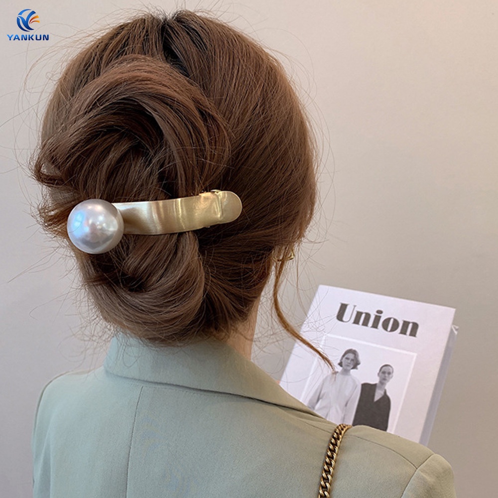 Kẹp Tóc Mỏ Cá Mập Bằng Kim Loại Đính Ngọc Trai Giả Kiểu Pháp Thanh Lịch Cho Nữ