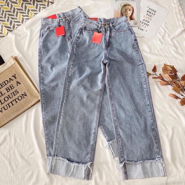 Quần jeans ống suông lật lai qq661