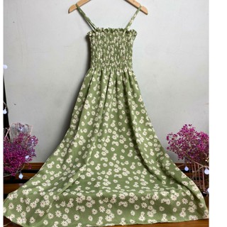 váy 2 dây hoa cúc nhí chun ngực chất đũi tơ mềm