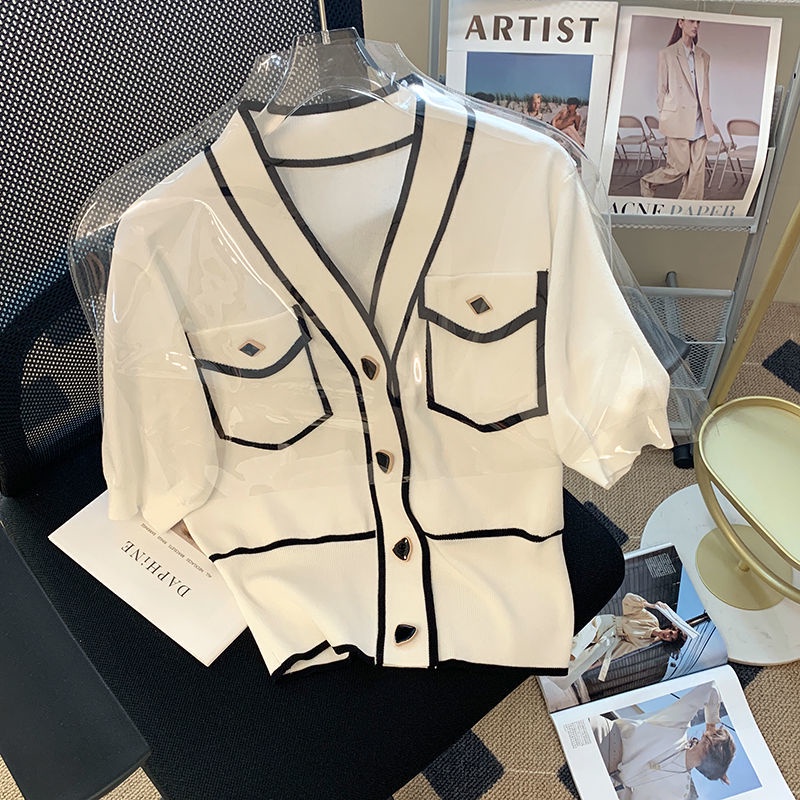 Áo Cardigan Dệt Kim Cổ Chữ V Tay Phồng Thời Trang Cho Nữ