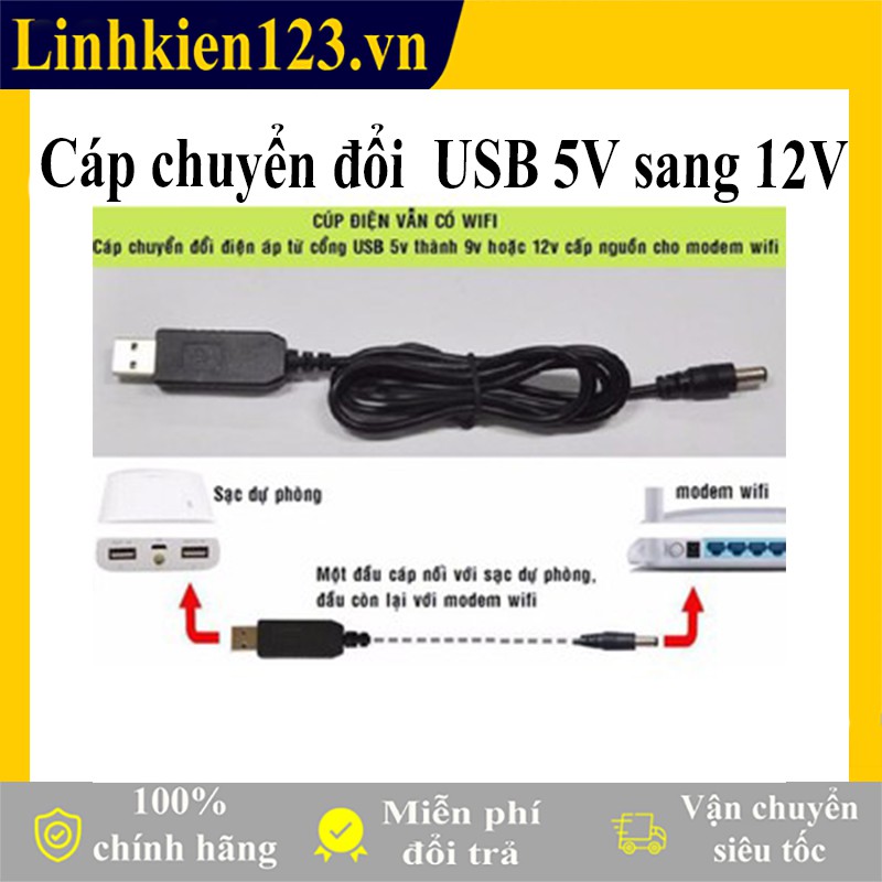 Cáp chuyển đổi điện áp từ cổng USB 5V sang 12V