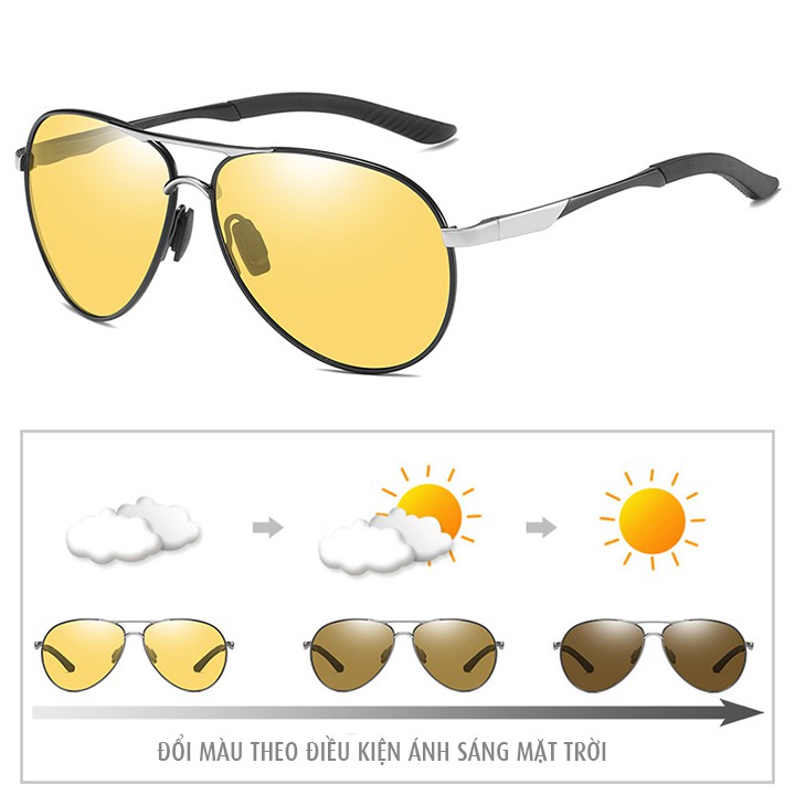 Kính đổi màu đi ngày và đêm gọng nhôm magiê nhẹ, mắt kính polarized phân cực, chống UV - MK1912