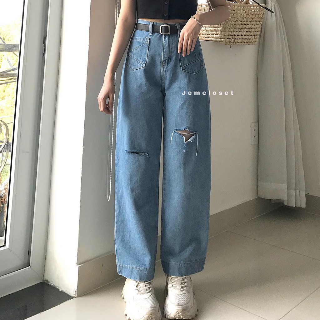 Quần Jean Baggy Nữ Lưng Cao Ống Suông Thiết Kế Cạp Cao Mặc Đi Học Siêu Xinh Ueua - 2650 JEMCLOSET