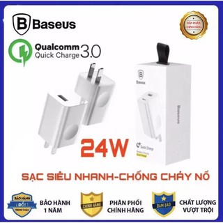 Củ sạc nhanh baseus 3a\24w quick charge 3.0, chống cháy nổ - cho các dòng iphone/ ipad/ samsung/ xiaomi/ oppo..vv