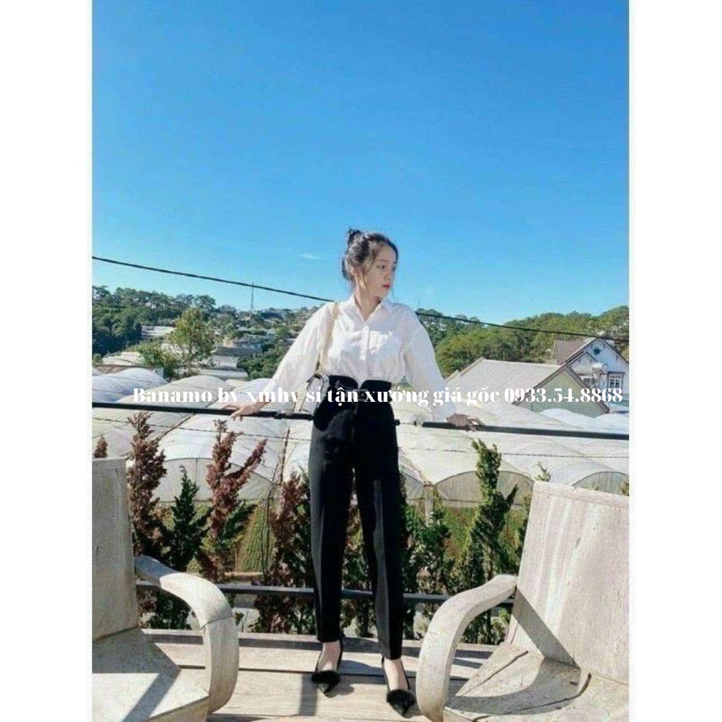 Quần bagyy nữ cạp xẻ cao tôn dáng chất đẹp thời trang Banamo Fashion bagyy xẻ cạp kèm đai 8336