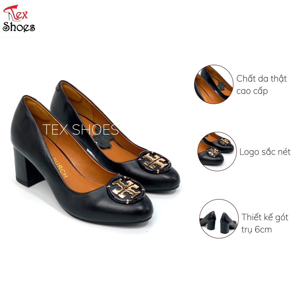 Giày công sở nữ da thật cao cấp, giày cao gót nữ mũi tròn gót trụ 6cm VNXK TEX SHOES