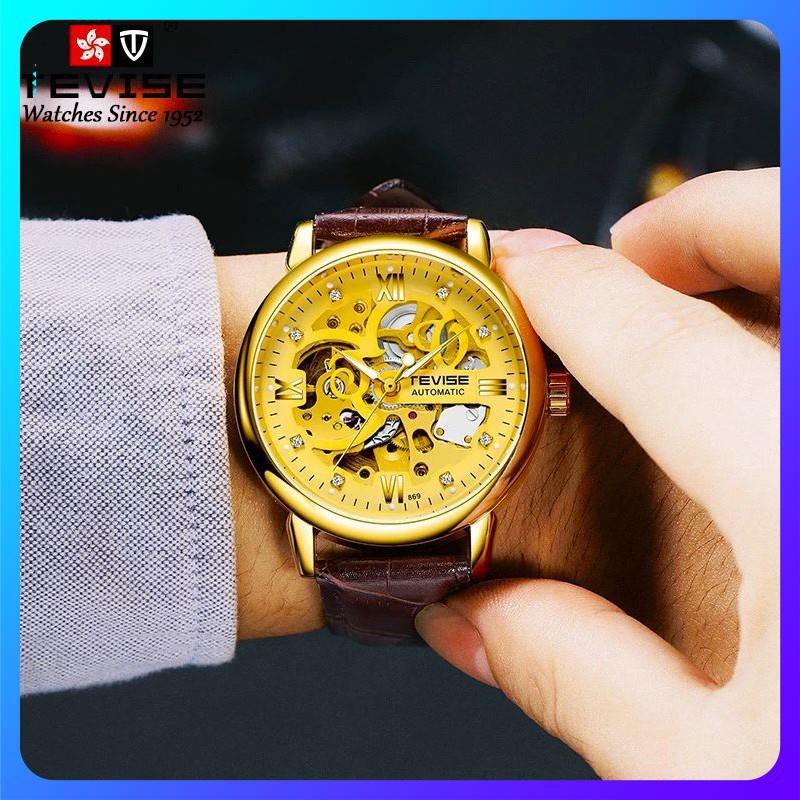 [ Freeship ] Đồng hồ nam automatic dây da bọc su cực bền hiệu tevise chính hãng (tặng kèm hộp) | BigBuy360 - bigbuy360.vn