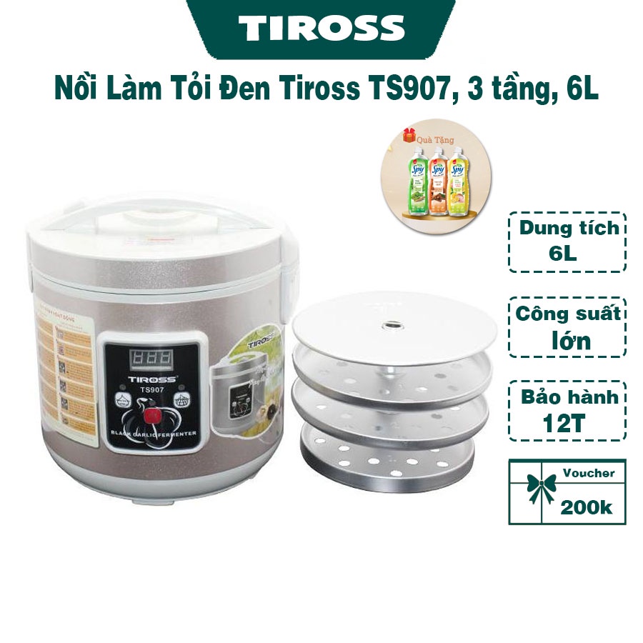 Máy làm tỏi đen Tiross TS907, 3 tầng, dung tích 6L, Nồi làm tỏi đen đa năng, Bảo hành 12 tháng