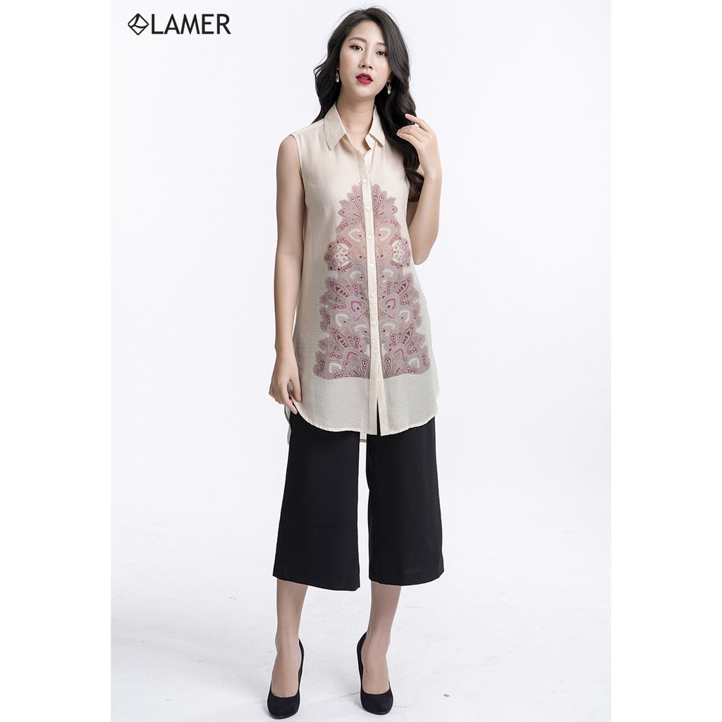 Áo sơ mi dáng dài cổ đức sát nách LAMER M61H19H010 (Be)