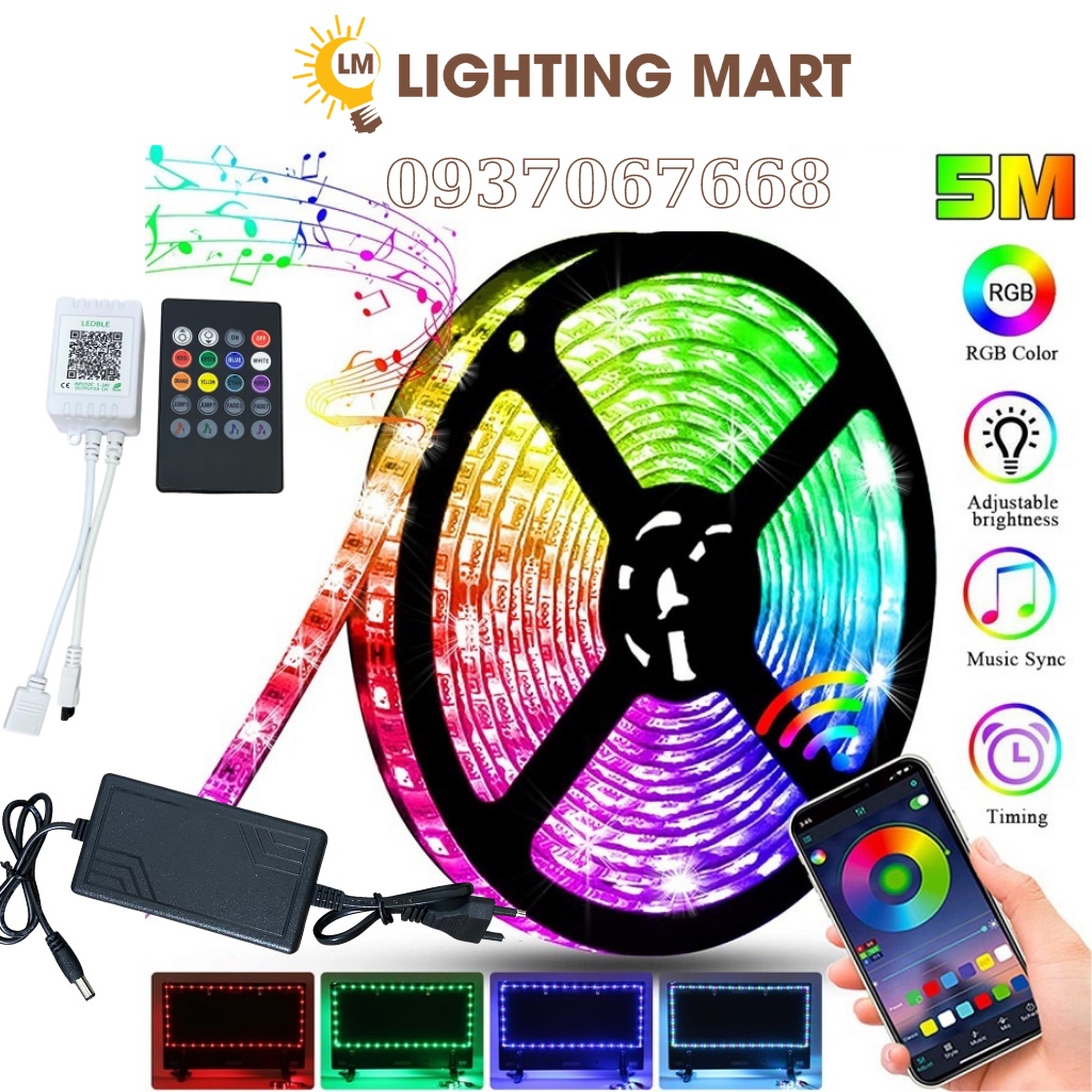 Đèn Led RGB 5Mét cảm ứng nhạc xài app 16 triệu màu chống nước sử dụng trang trí phòng ngủ